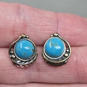 CAROLYN POLLACK American West Sterling Silver & Kingman Turquoise Button Earring
